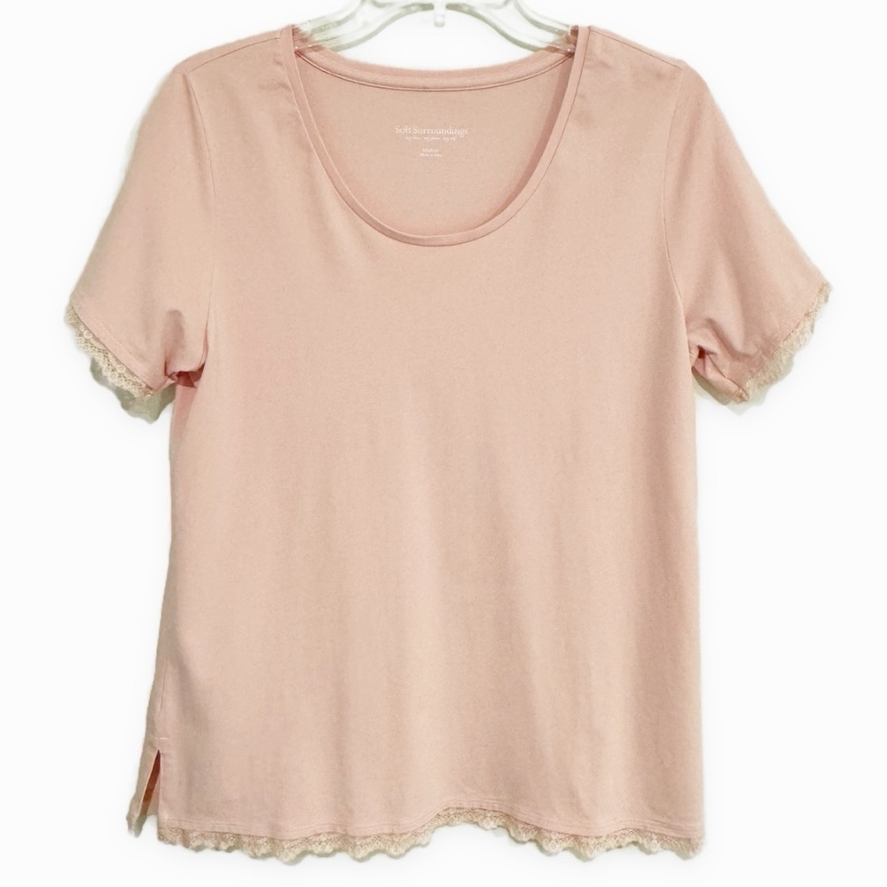 Soft Surroundings | Short Sleeve Top Cotton Spandex Pink Size Medium